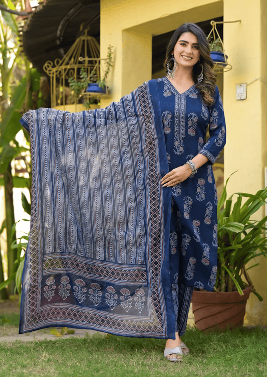 Women Viscose Rayon Kurta Pant Dupatta Set