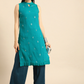 Women Teal Blue Ethnic Motifs Embroidered Regular Gotta Patti Kurta with Palazzos