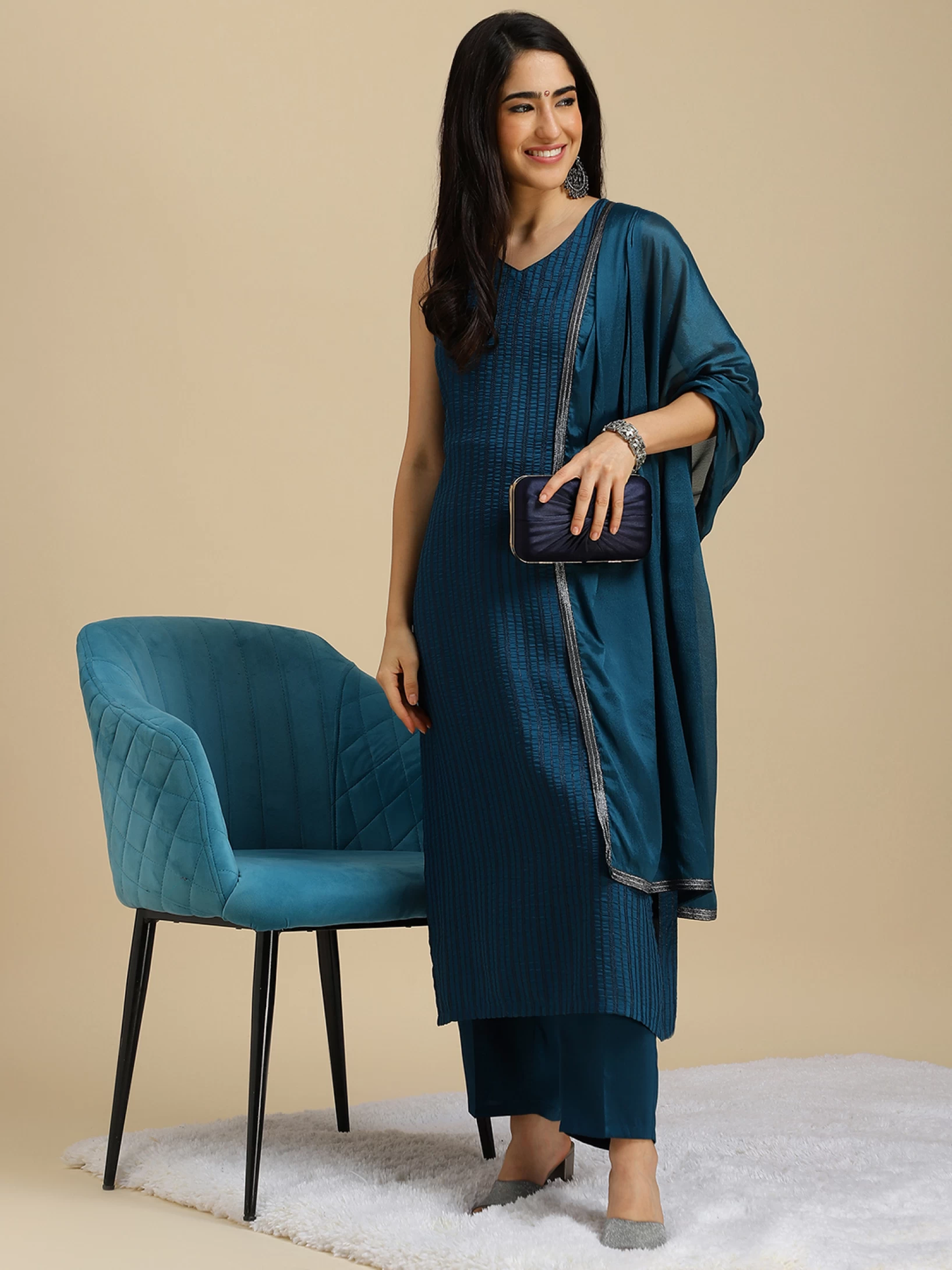 Women Chiffon Kurta Pant Dupatta Set