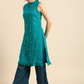 Women Teal Blue Ethnic Motifs Embroidered Regular Gotta Patti Kurta with Palazzos