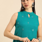 Women Teal Blue Ethnic Motifs Embroidered Regular Gotta Patti Kurta with Palazzos