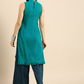 Women Teal Blue Ethnic Motifs Embroidered Regular Gotta Patti Kurta with Palazzos