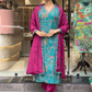 Floral Printed V-Neck Thread Work Regular Kurta With Trousers & Dupatta