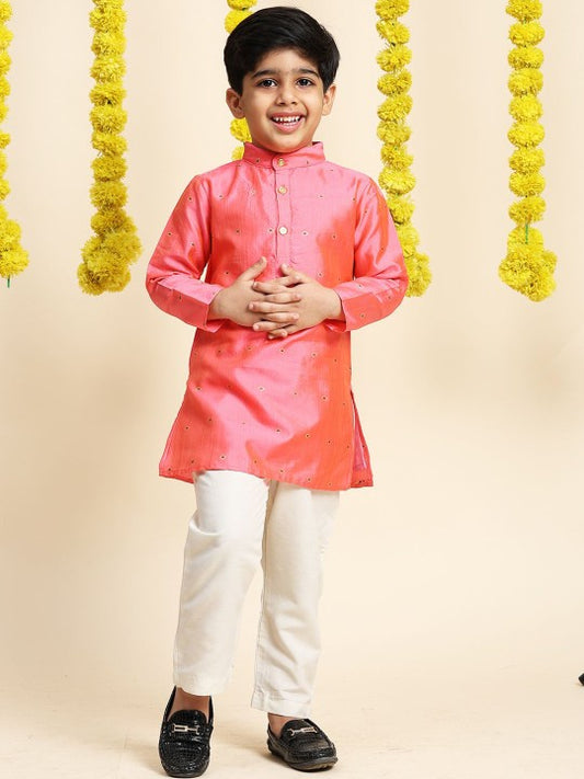 Boys Mandarin Collar Straight Kurta With Trousers