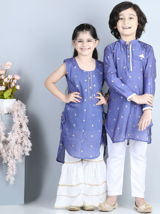 Boys Purple Ethnic Motifs Printed Kurta with Trousers & With Dupatta