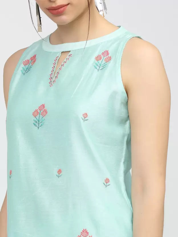 Women Blue Cotton Blend Kurta Palazzo Set