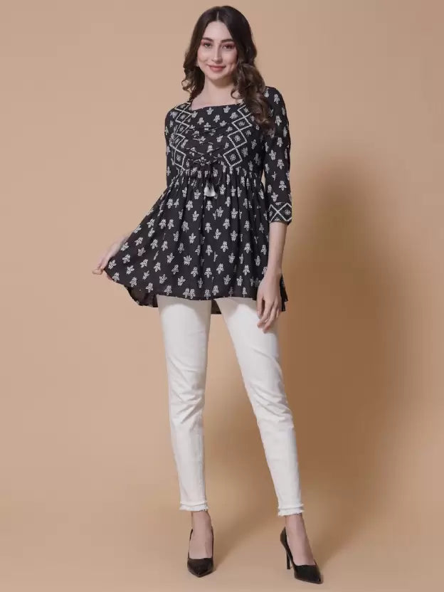 Casual Regular Sleeves Printed Women Black, White Top