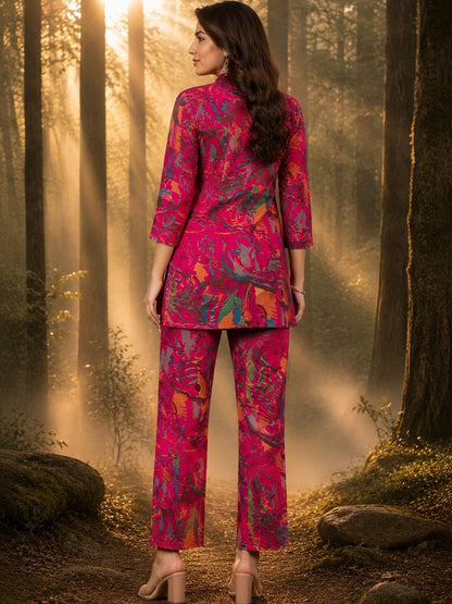 Polyester Tropical Printed Top with Trousers