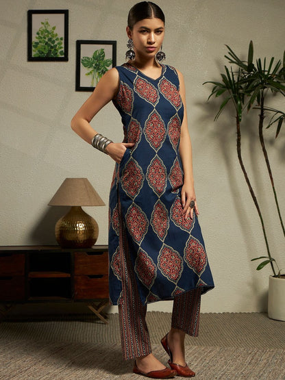 Women Ethnic Motifs Printed Regular Pure Cotton Kurta with Trousers & With Dupatta