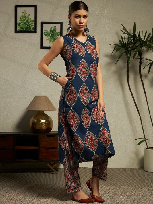 Women Ethnic Motifs Printed Regular Pure Cotton Kurta with Trousers & With Dupatta