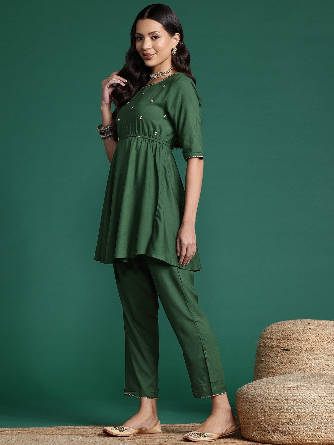 Gotta Patti & Mirror-Work Empire Kurta with Dhoti Pants