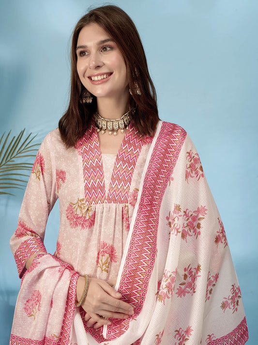 Women Floral Printed Regular Kurta with Trousers & With Dupatta