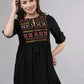 Casual Bell Sleeves Embroidered Women Black Top