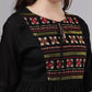 Casual Bell Sleeves Embroidered Women Black Top