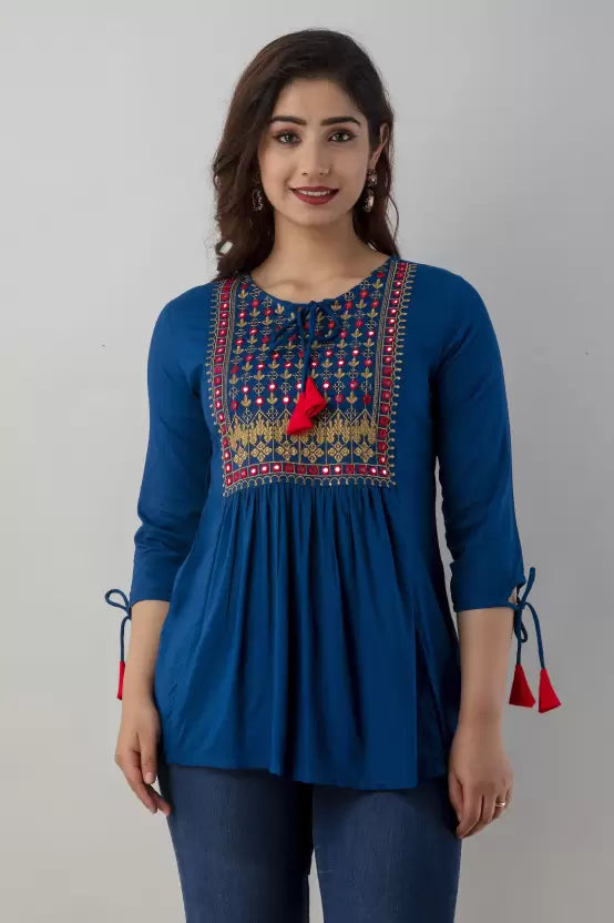 Casual Regular Sleeves Embroidered Women Top