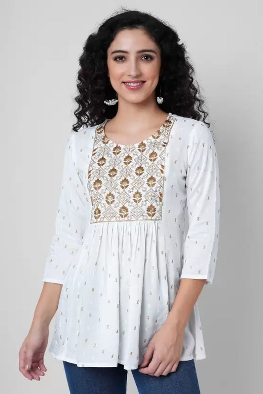 Casual Regular Sleeves Embroidered Women White Top