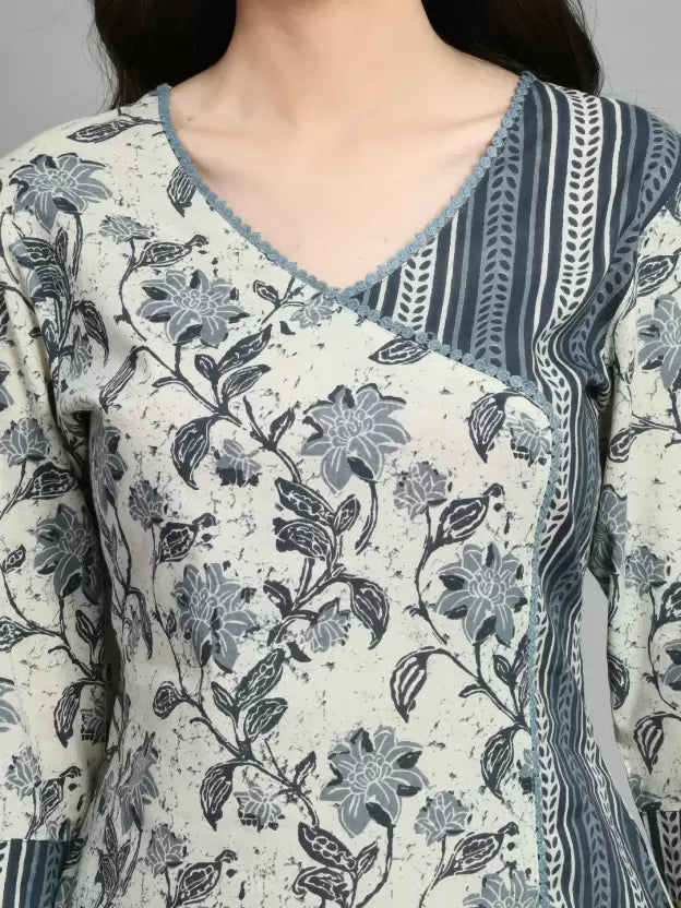 Casual Regular Sleeves Printed Women Grey & Beige Top