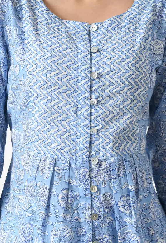 Casual Regular Sleeves Printed Women Light Blue Top