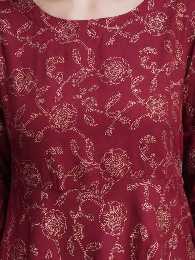 Casual Regular Sleeves Printed Women Maroon Top