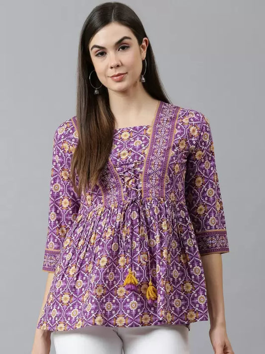 Casual Regular Sleeves Printed Women Purple Top