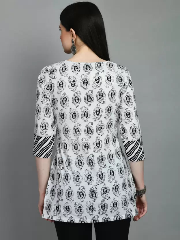 Casual Regular Sleeves Printed Women White Black Top