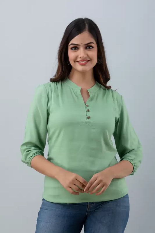 Casual Regular Sleeves Solid Women Light Green Top