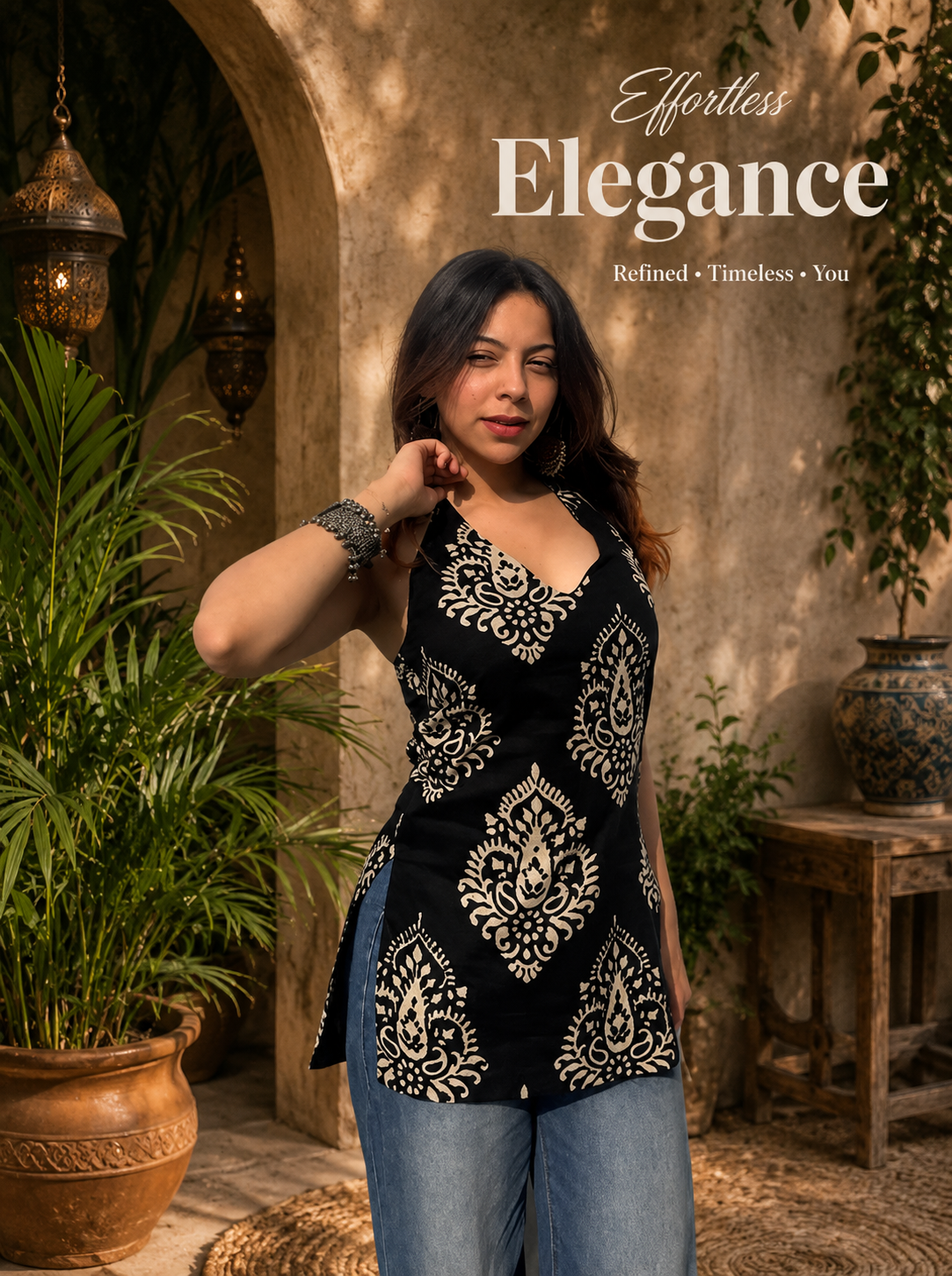 Casual Sleeveless Printed Women Black Top