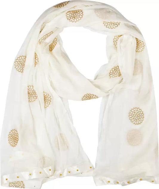 Chiffon Embroidered White Women Dupatta