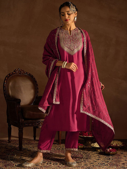 Women Paisley Embroidered Regular Kurta with Trousers & With Dupatta