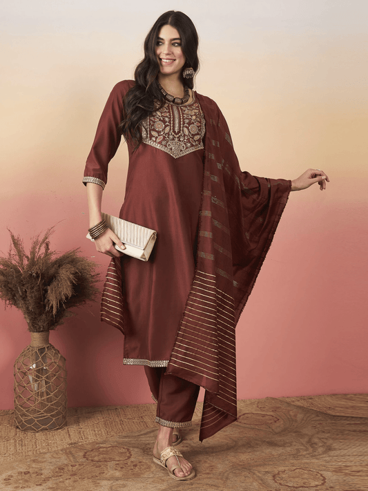 Women Cotton Blend Kurta Palazzo Set