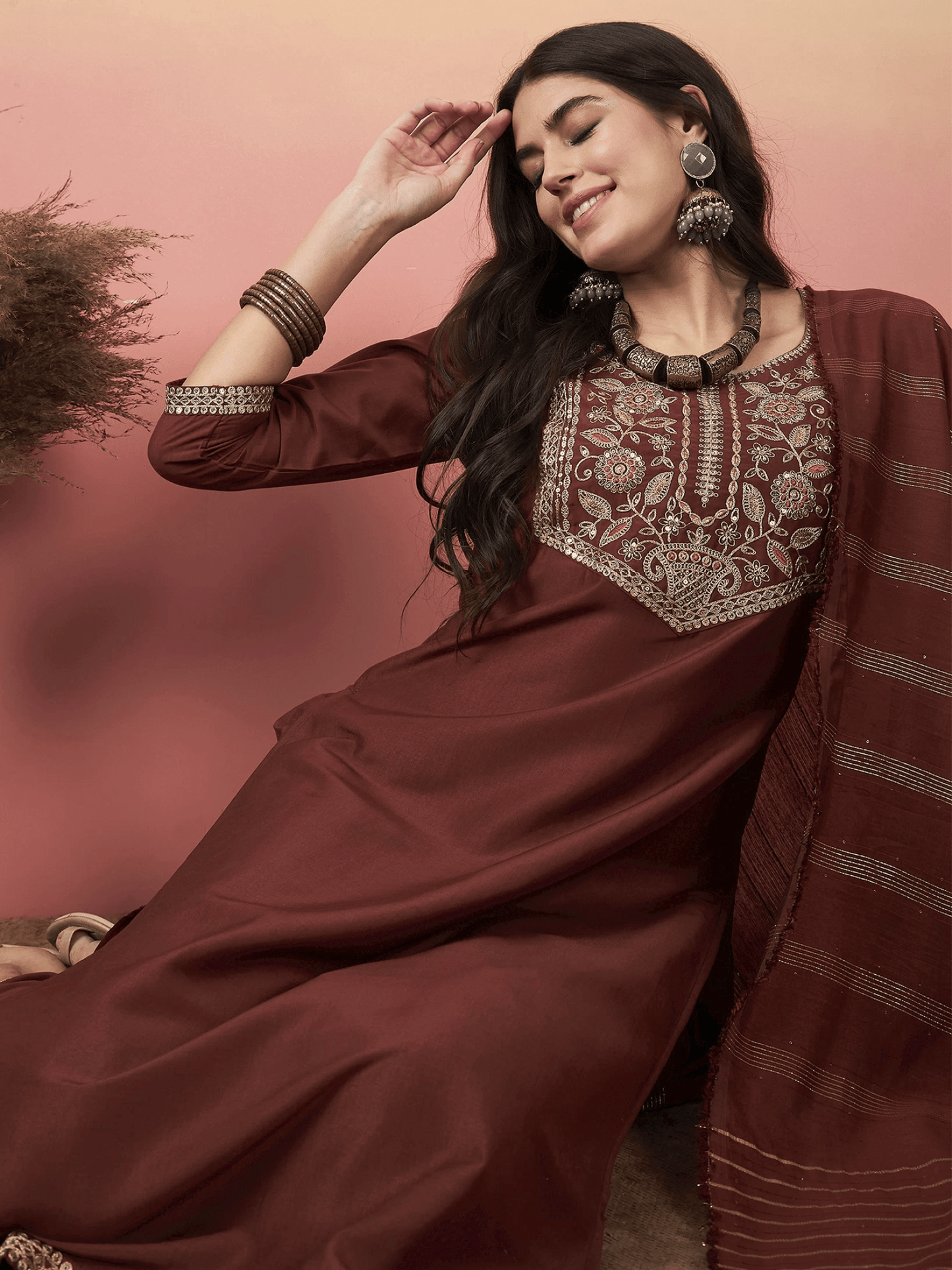 Women Cotton Blend Kurta Palazzo Set