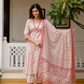 Floral Yoke Design Empire V-Neck Mirror Work Cotton Kurta With Patiala & Dupatta