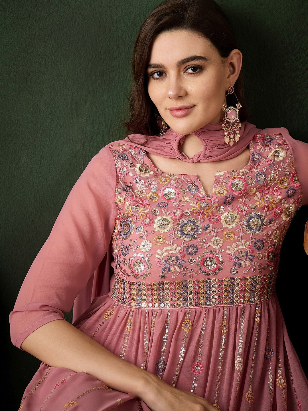 Embroidered Kurta & Trousers With Dupatta