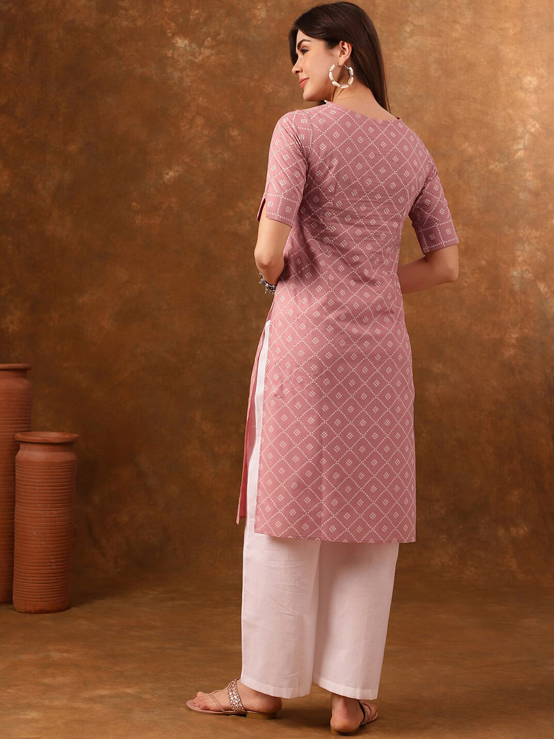 Geometric Printed Round Neck Pure Cotton Kurta with Palazzos