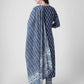 Women's Rayon Printed Blue Sraight Kurta with Pants and Dupatta Set