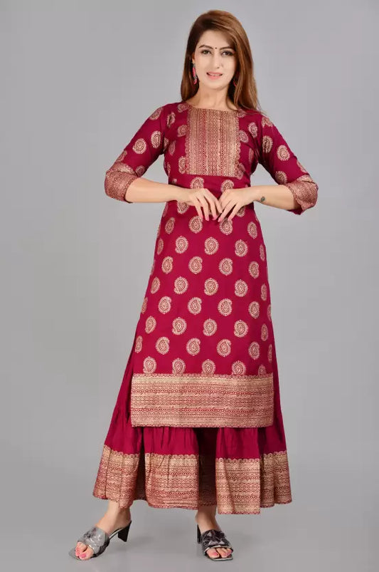 Women Viscose Rayon Kurti Skirt Set
