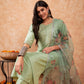 Women Sea Green Ethnic Motifs Yoke Design Regular Thread Work Kurta with Trousers & With Dupatta