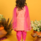 Girls Peach-Coloured Layered Kurti with Dhoti Pants & With Dupatta