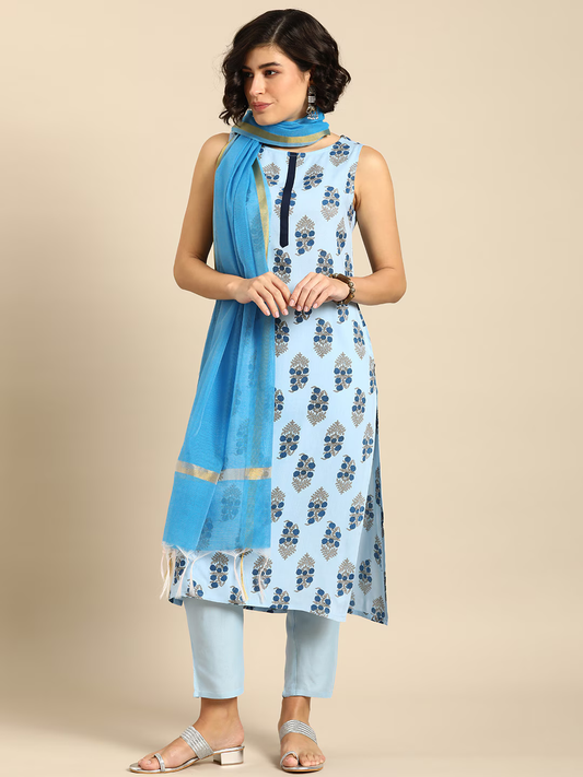 Women Floral Printed Regular Kurta With Trousers & Dupatta