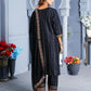 Women Black Embroidered Viscose Rayon Kurta Pant Dupatta Set