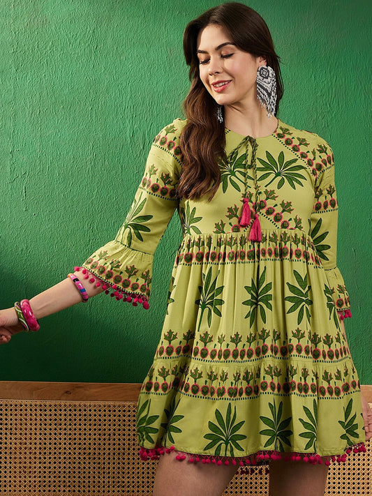 Printed Pure Cotton Fit & Flare Mini Ethnic Dress