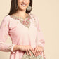 Floral Embroidered Pink Kurta with Trousers & Dupatta