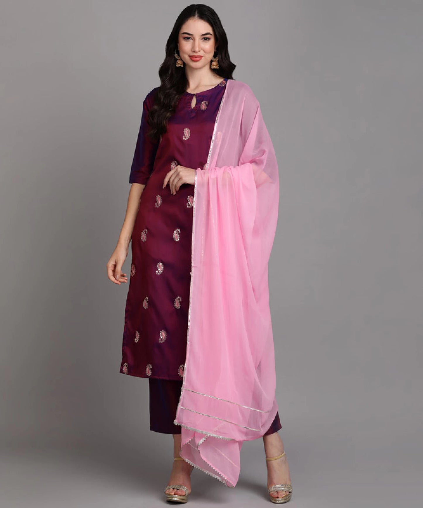 Women Art Silk Kurti Pant Dupatta Set