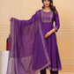 Women Purple Viscose Rayon Kurta Pant Dupatta Set