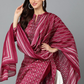 Burgundy & Off White Ethnic Printed Thread Work Kurta with Trousers & Dupatta