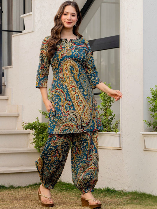 Women Paisley Printed Regular Pure Cotton Kurti with Harem Pants
