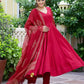 Women Red Cotton Blend Kurta Pant Dupatta Set