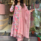 Women Pink Cotton Rayon Kurti Pant Dupatta Set