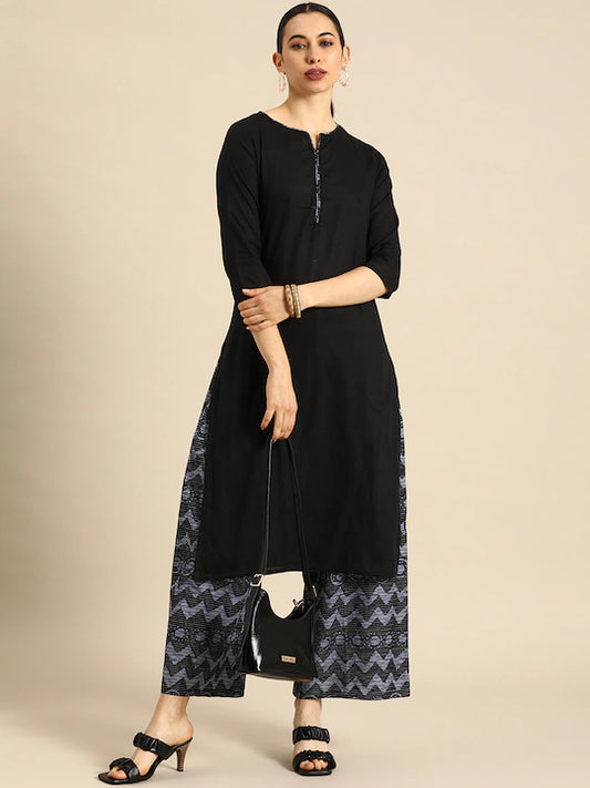 Women Black Regular Pure Cotton Kurta with Palazzos