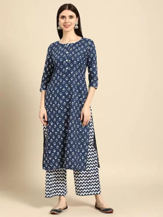 Women Blue & White Comfy Kurta and Palazzo Set